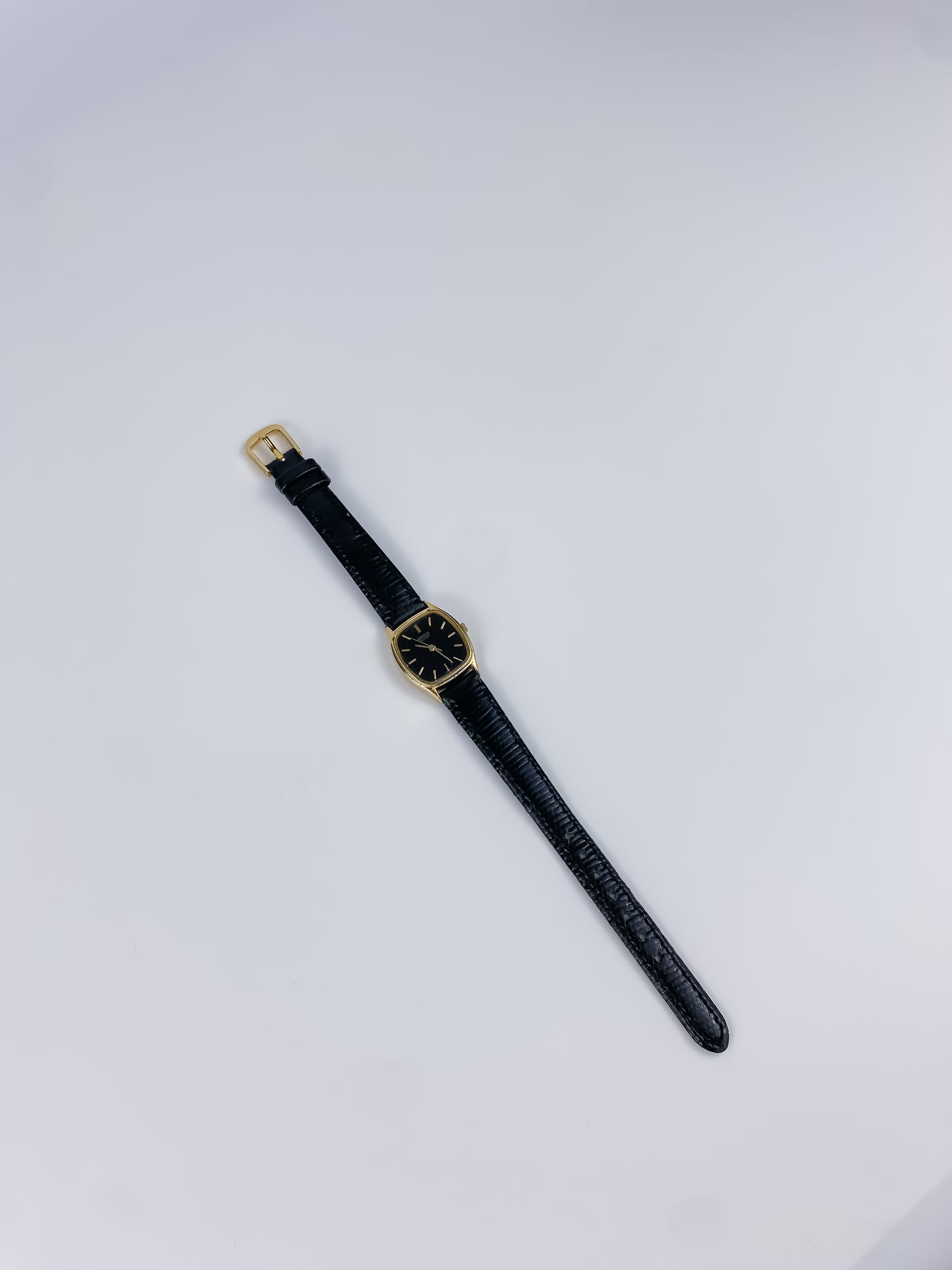 Seiko Black Leather Gold Vintage Watch 1990 Square Dial