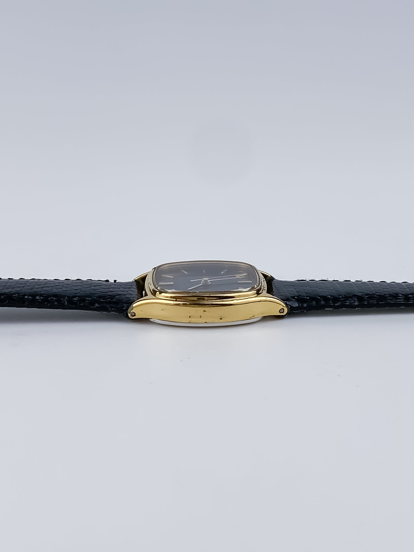 Seiko Black Leather Gold Vintage Watch 1990 Square Dial