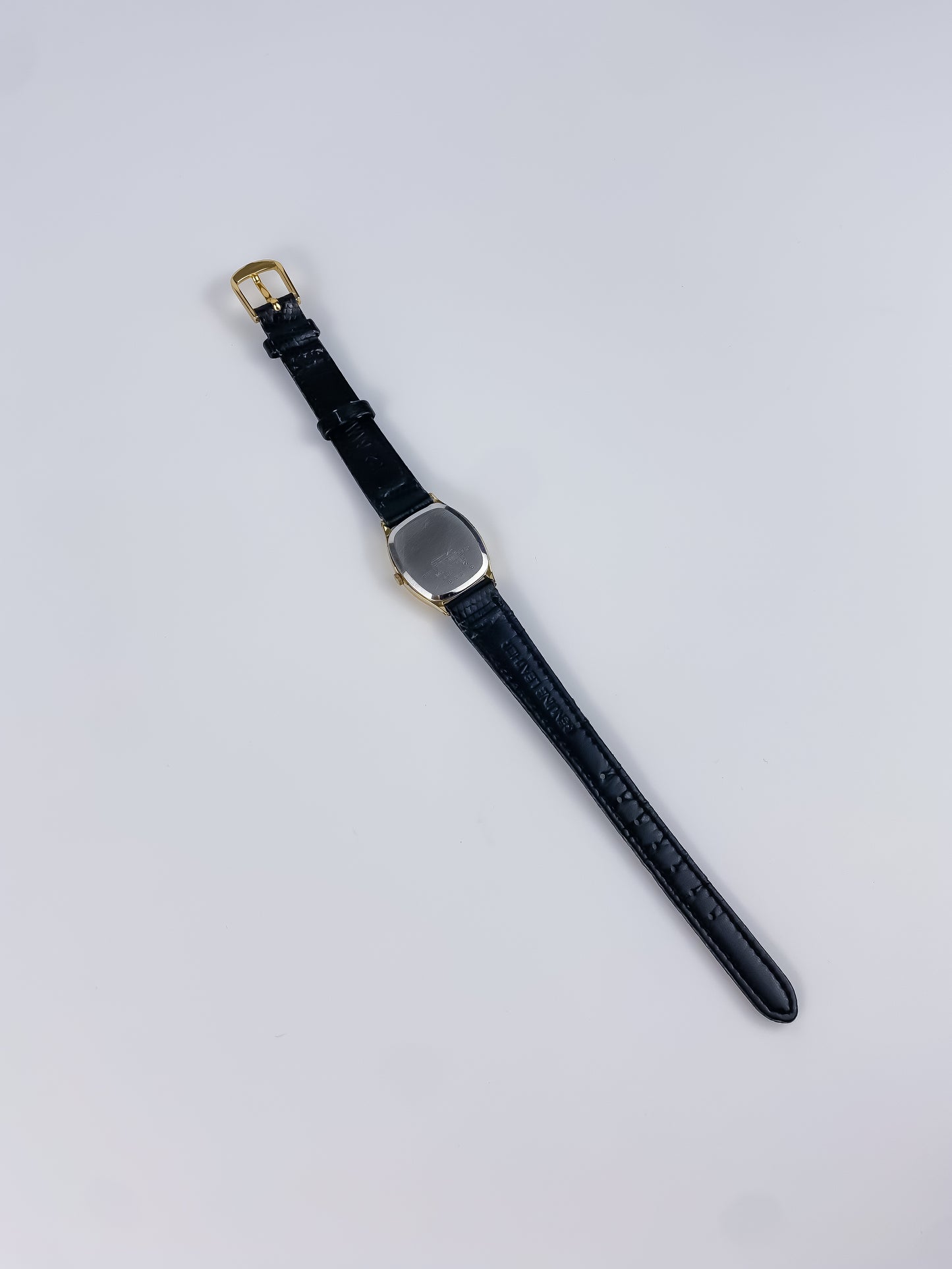 Seiko Black Leather Gold Vintage Watch 1990 Square Dial
