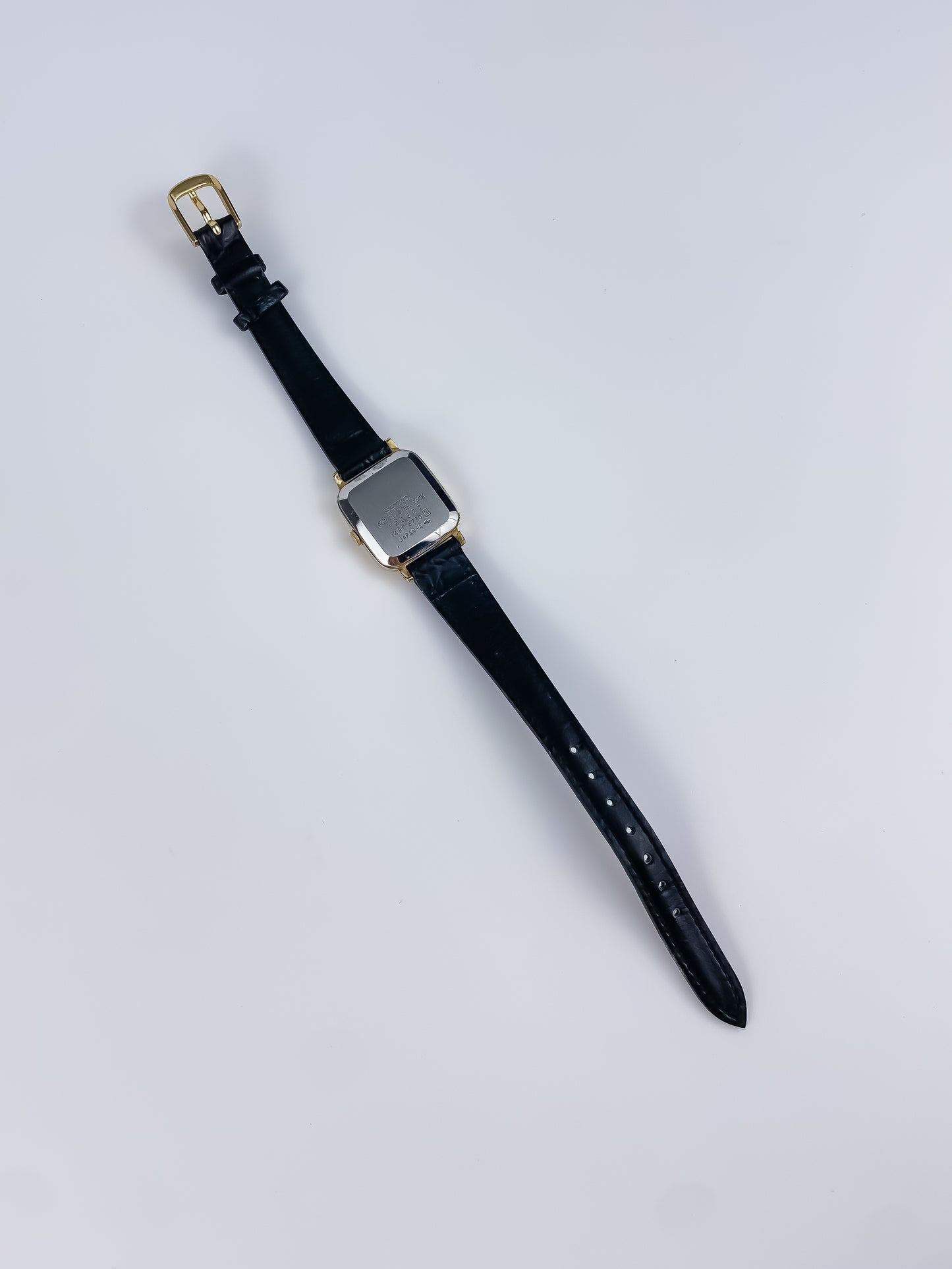 Seiko Black Leather Gold Vintage Watch 1990 Square Dial