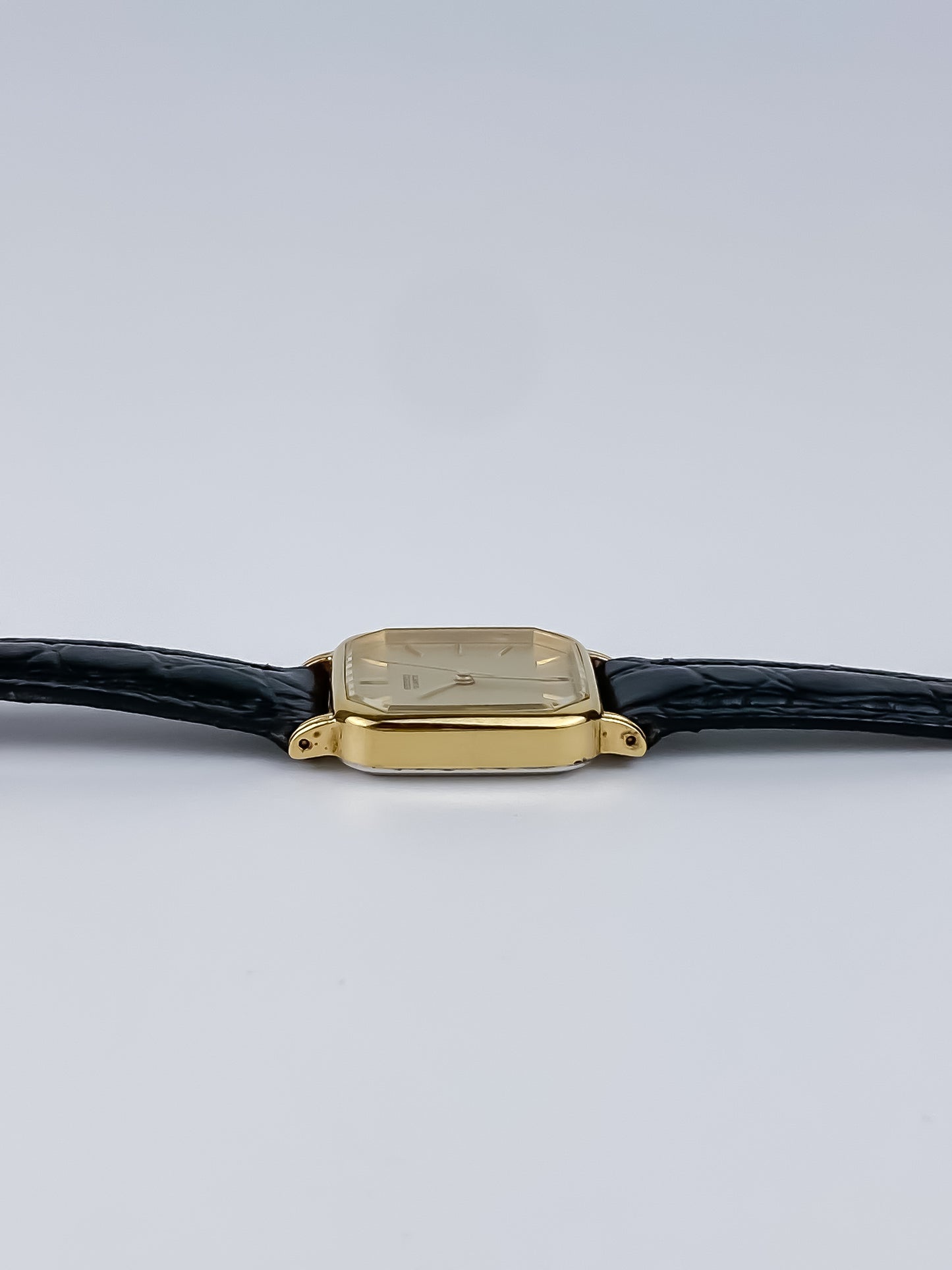 Seiko Black Leather Gold Vintage Watch 1990 Square Dial