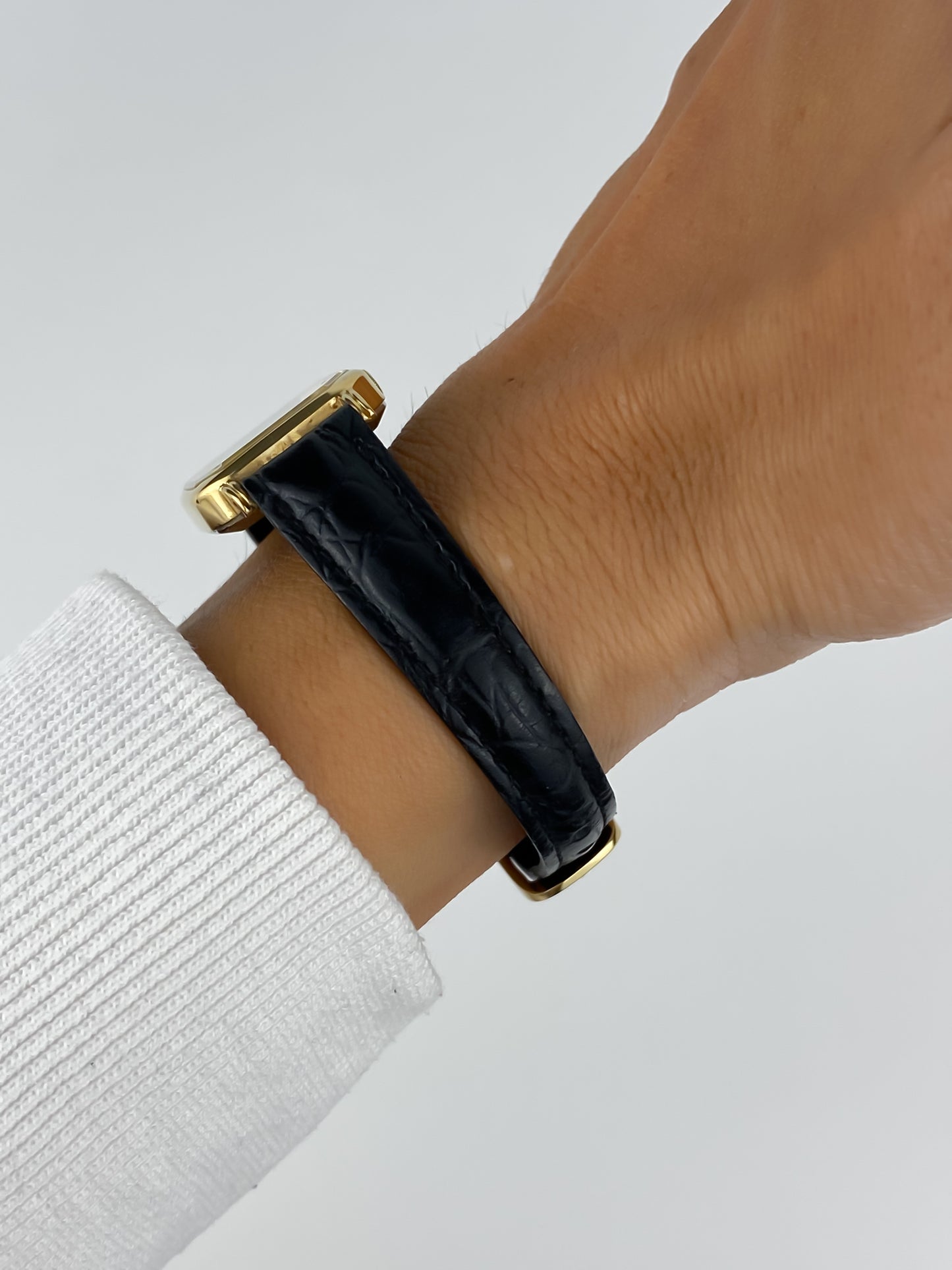 Seiko Black Leather Gold Vintage Watch 1990 Square Dial