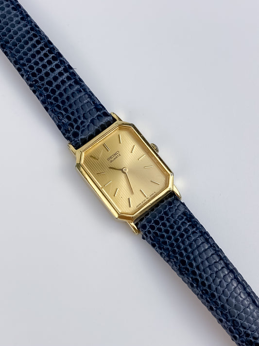 Seiko Blue Leather Gold Vintage Watch 1990