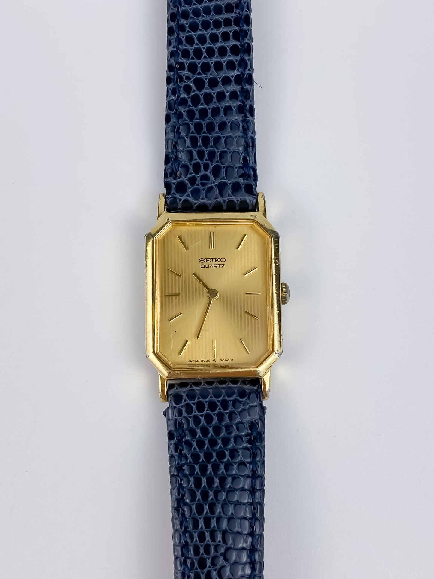 Seiko Blue Leather Gold Vintage Watch 1990