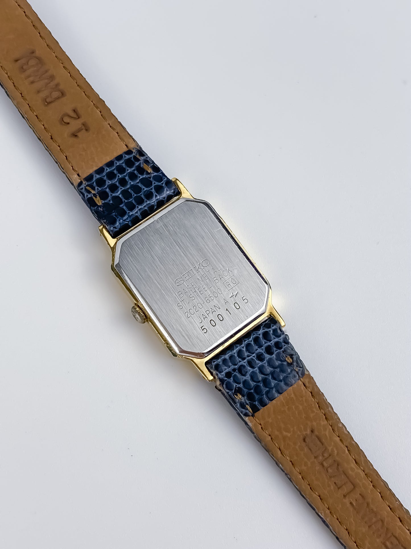 Seiko Blue Leather Gold Vintage Watch 1990