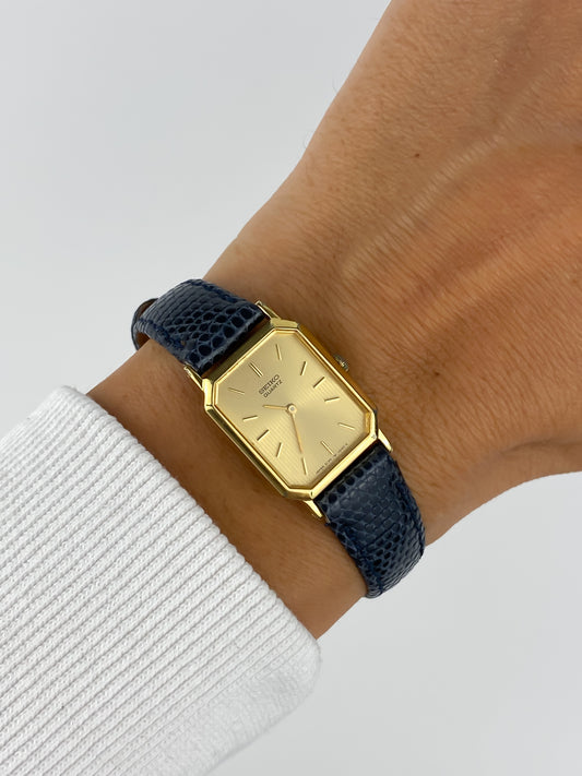 Seiko Blue Leather Gold Vintage Watch 1990