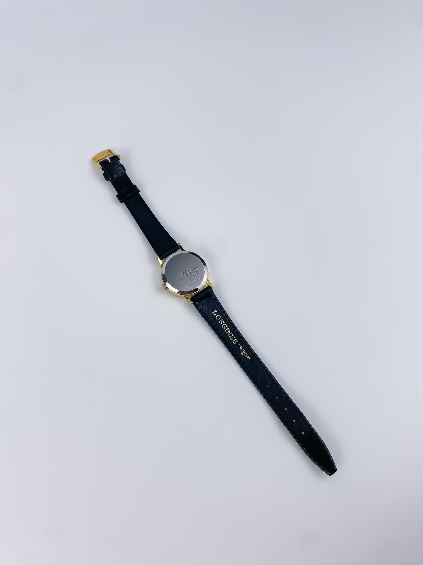 Seiko Black Leather Gold Vintage Watch 1990 Round Dial