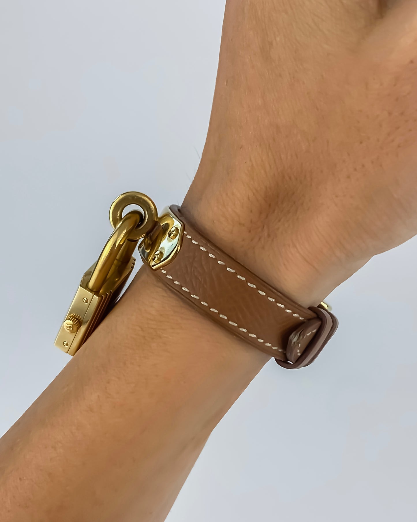 Hermes Kelly Vintage Watch Gold Brown Leather
