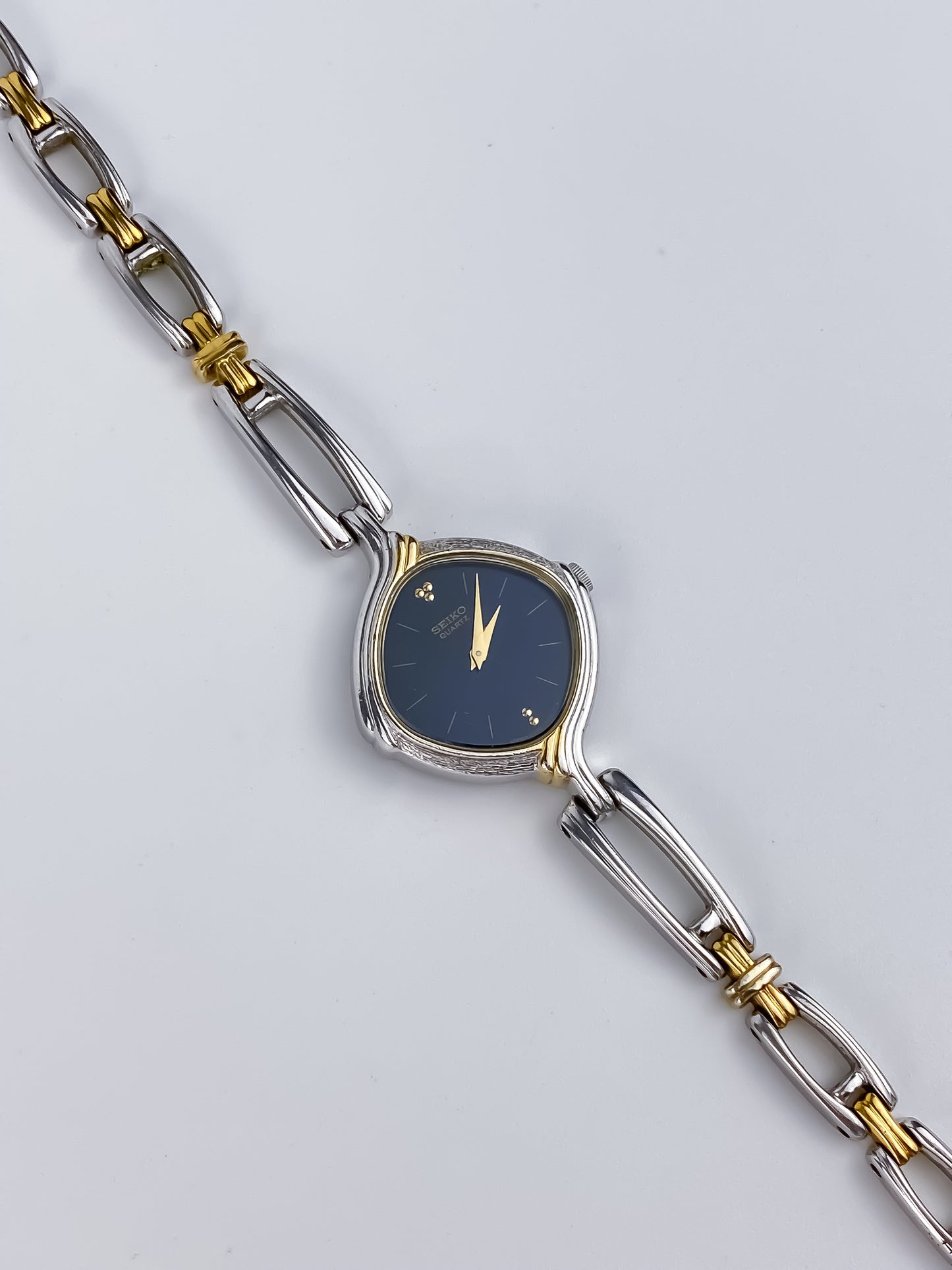 Seiko Sculptural Duo Tone Vintage Watch Blue Dial