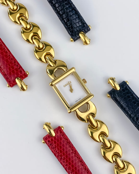 Gucci Vintage Gold Watch Interchangeable Bracelets Box Set