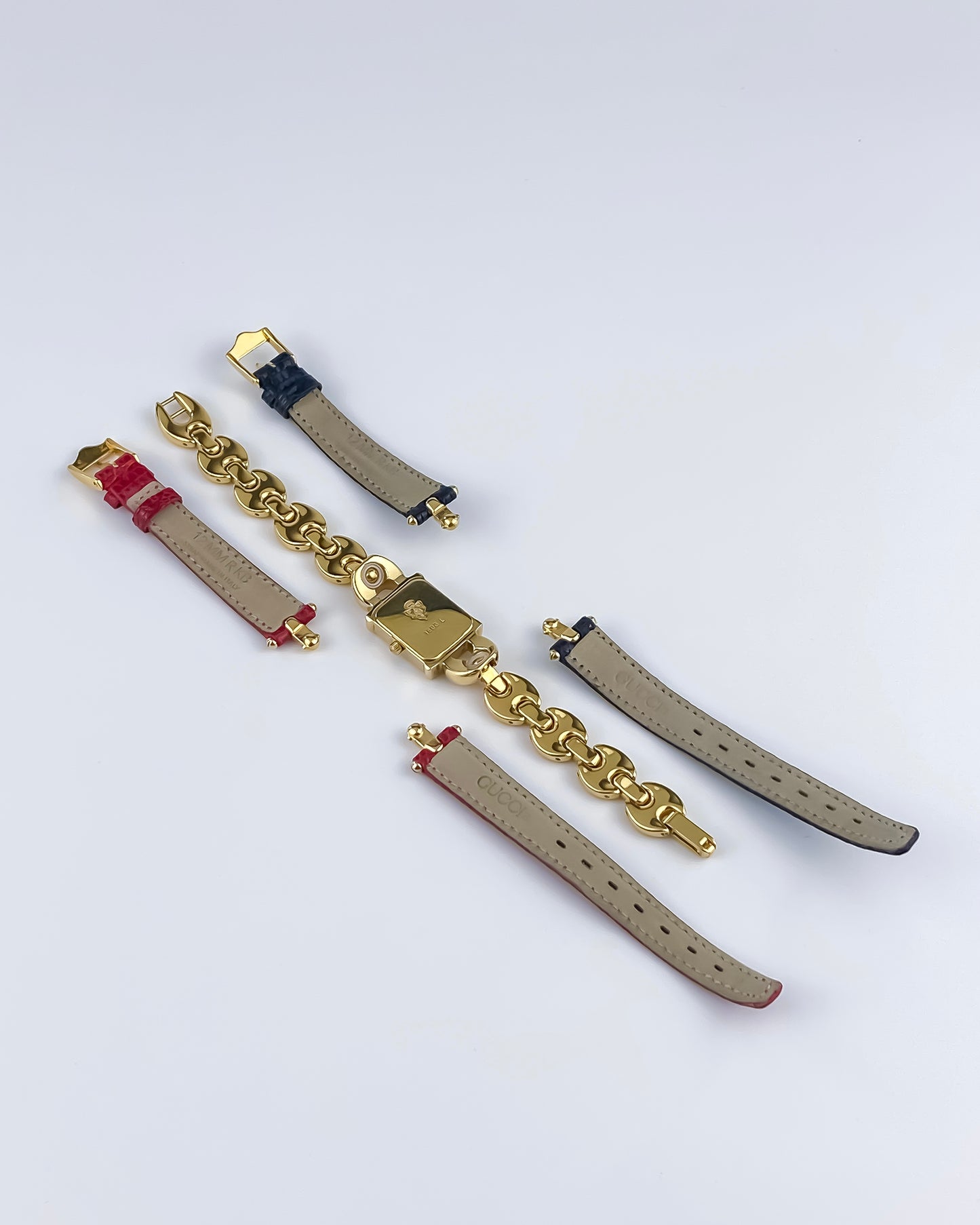 Gucci Vintage Gold Watch Interchangeable Bracelets Box Set