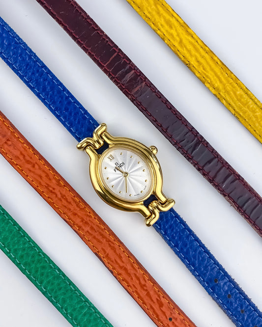 Fendi Vintage Gold Watch Interchangeable Bracelets Box Set