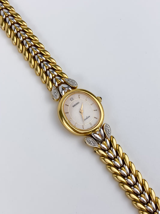Rare Seiko Exceline Vintage Gold Diamonds Watch Cocktail 90s