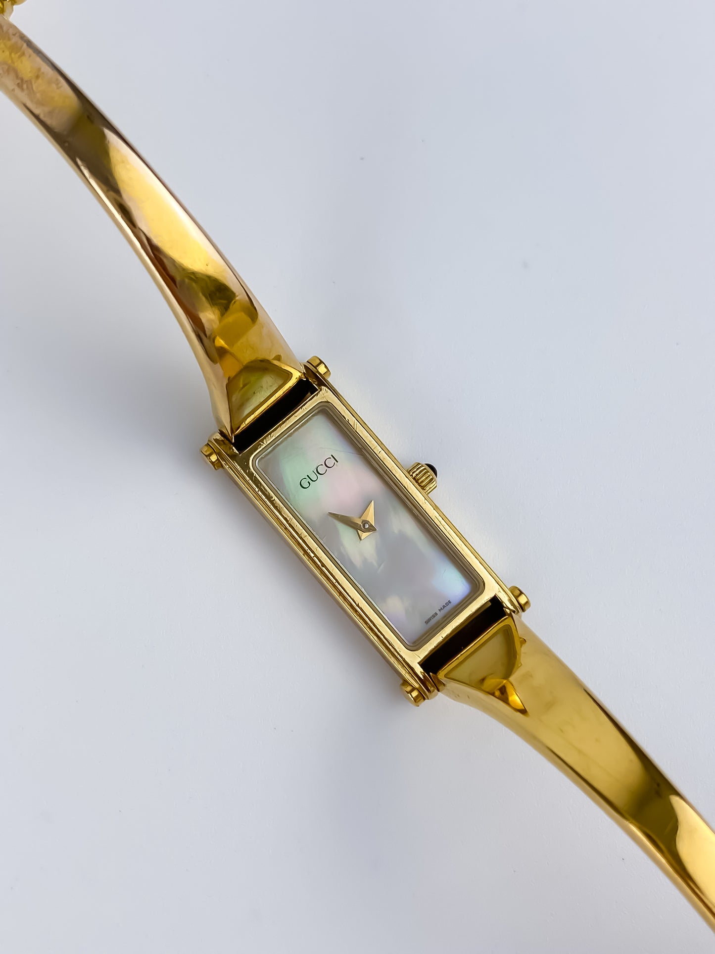 Gucci Vintage Gold Bangle Watch Cocktail Y2K Rectangular Dial