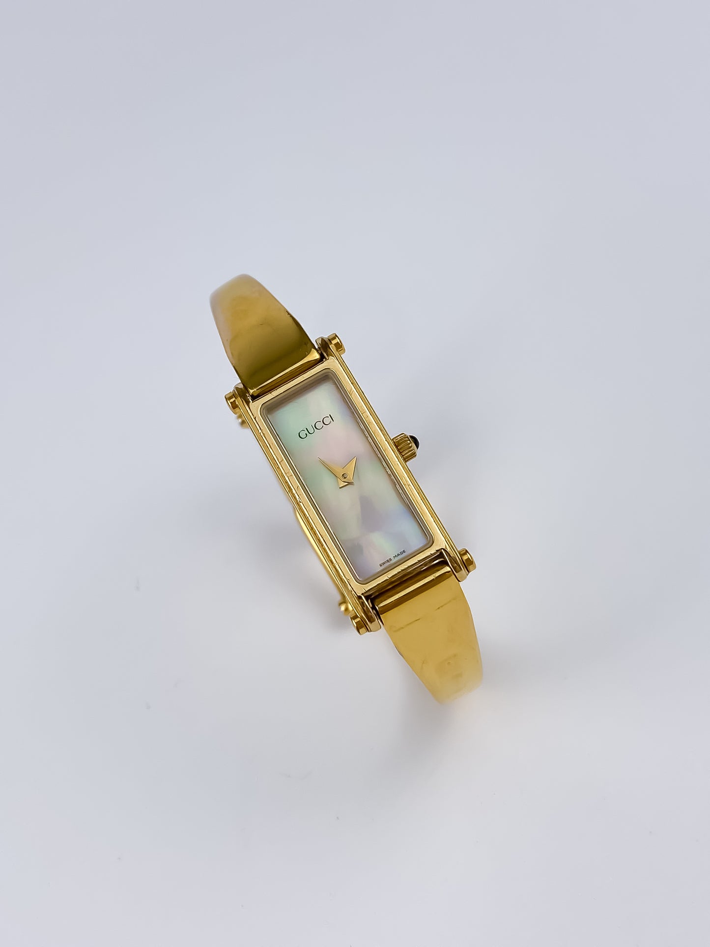Gucci Vintage Gold Bangle Watch Cocktail Y2K Rectangular Dial