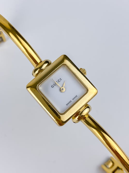 Gucci Vintage Gold Bangle Watch Cocktail Y2K Square Dial