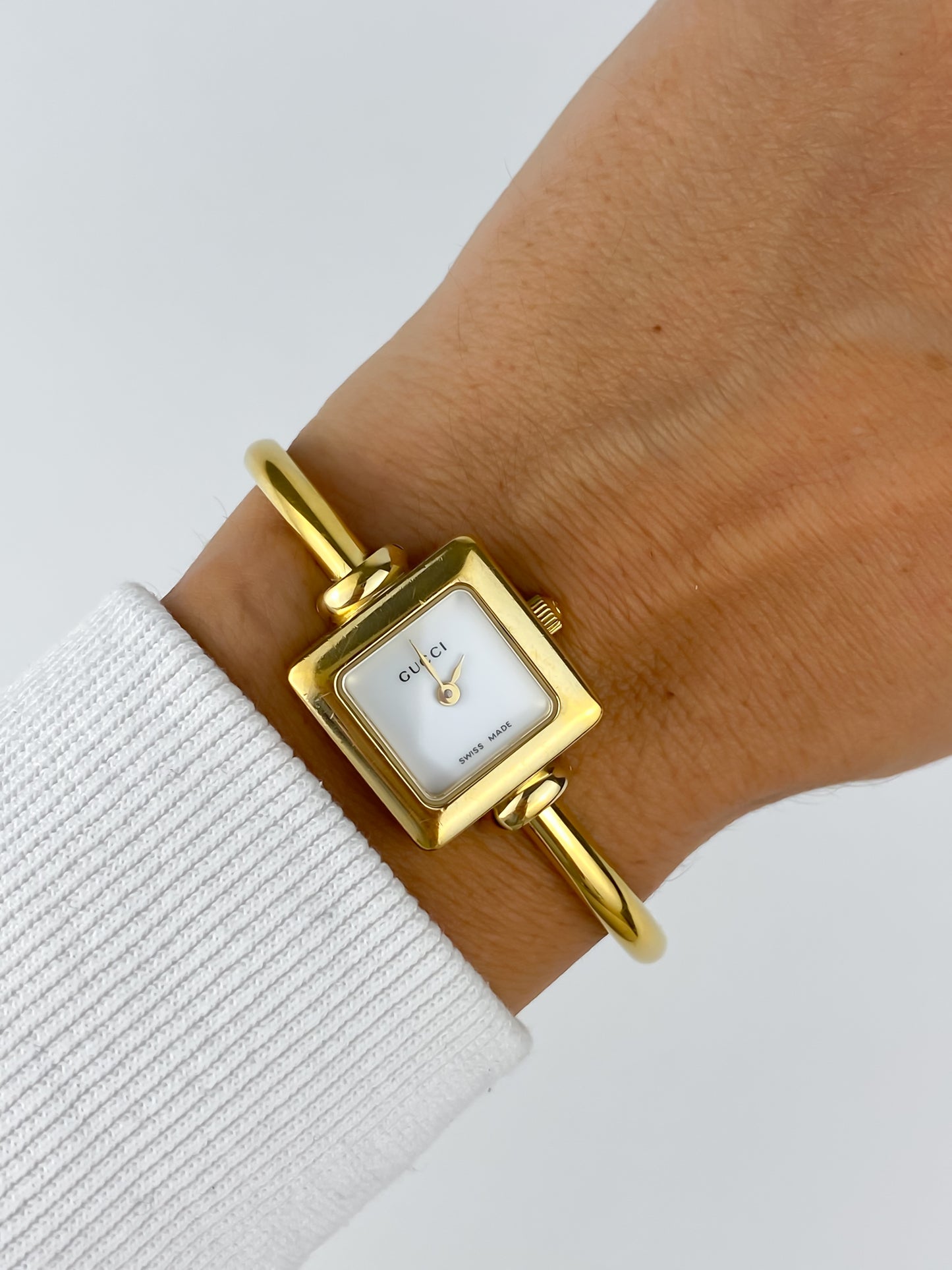 Gucci Vintage Gold Bangle Watch Cocktail Y2K Square Dial