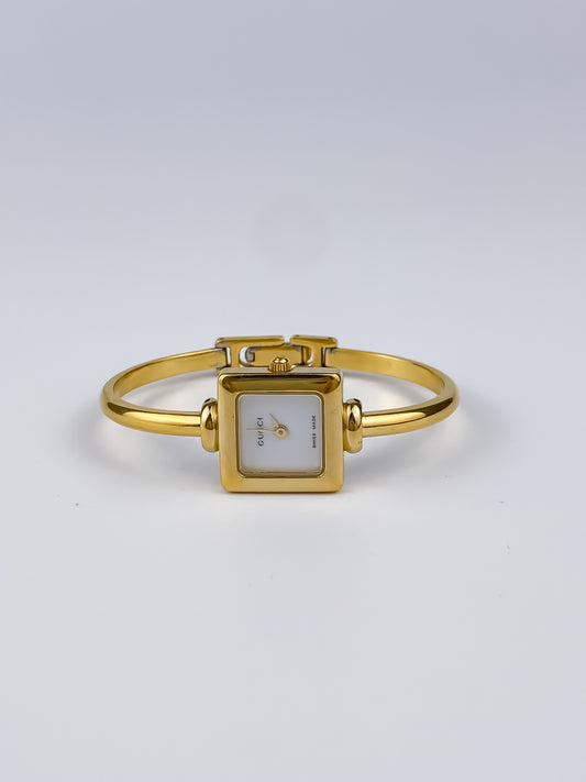 Gucci Vintage Gold Bangle Watch Cocktail Y2K Square Dial