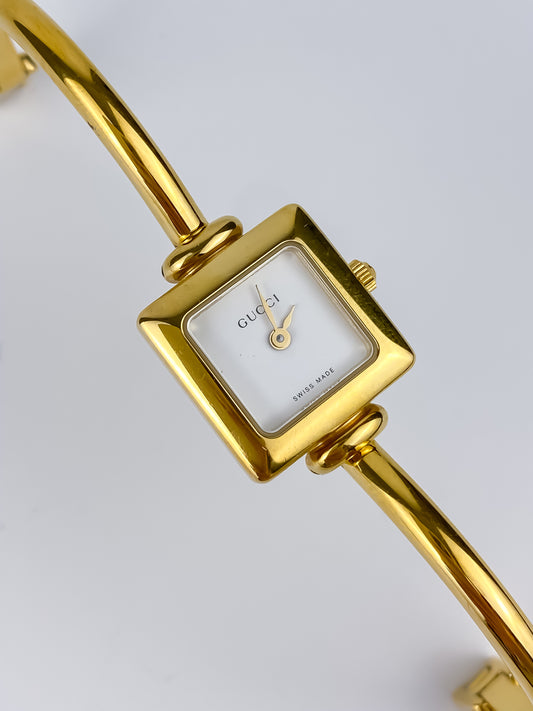 Gucci Vintage Gold Bangle Watch Cocktail Y2K Square Dial