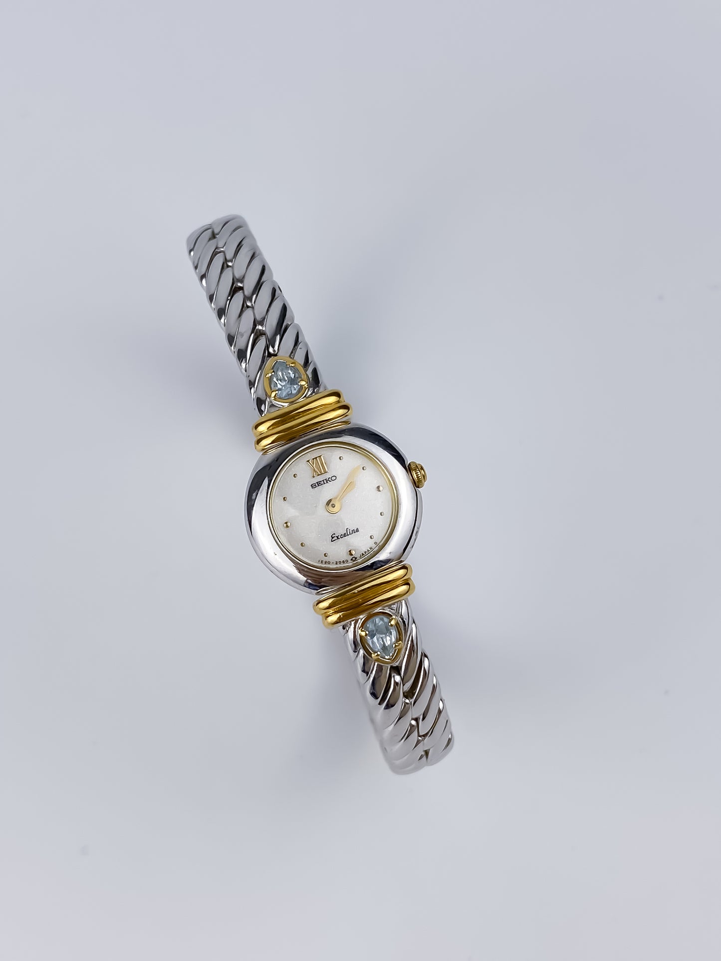 Seiko Vintage Gold Silver Watch Cocktail 90s Aquamarine
