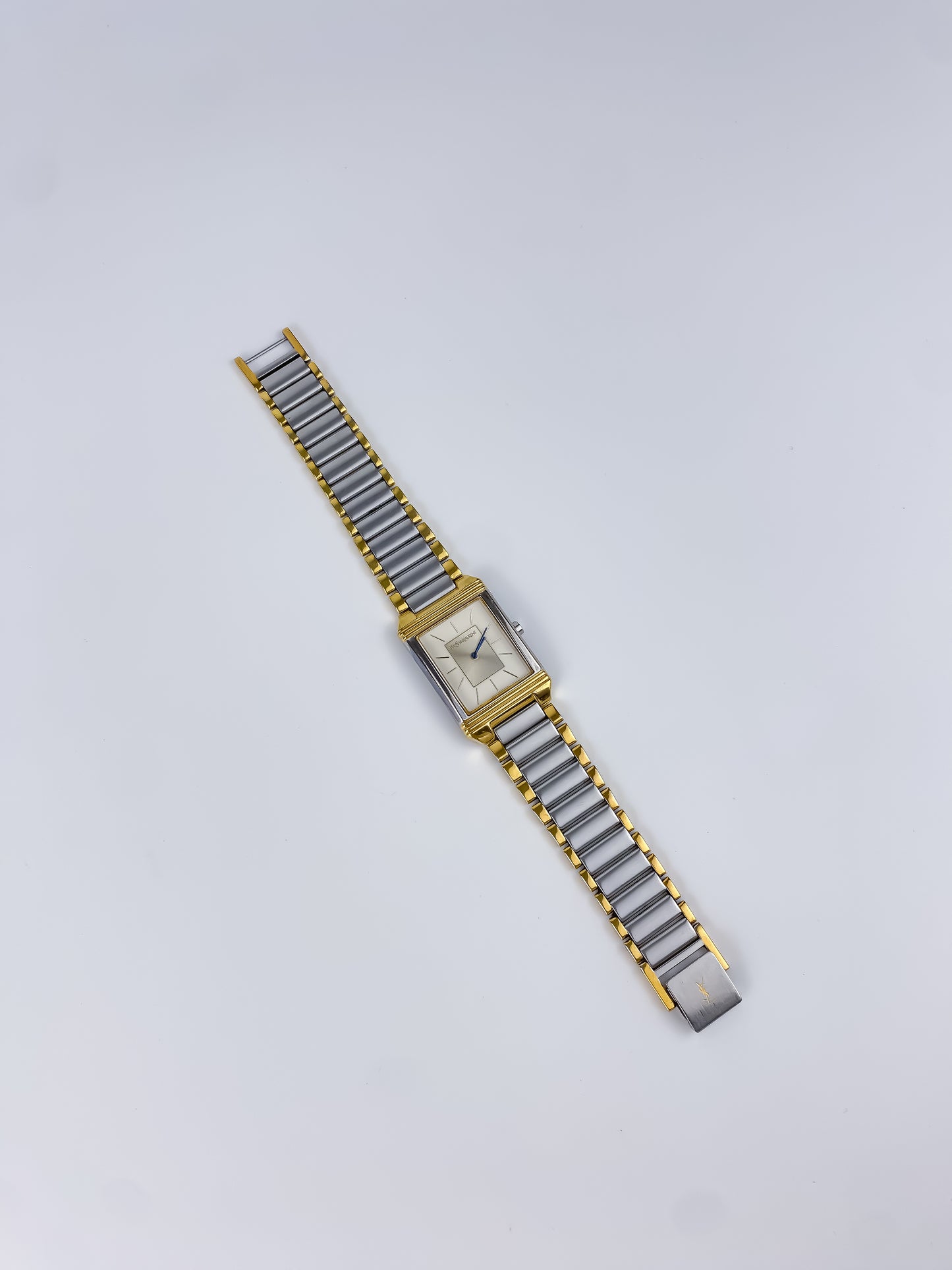 Yves saint Laurent Vintage Gold Silver Watch Blue Hands Large