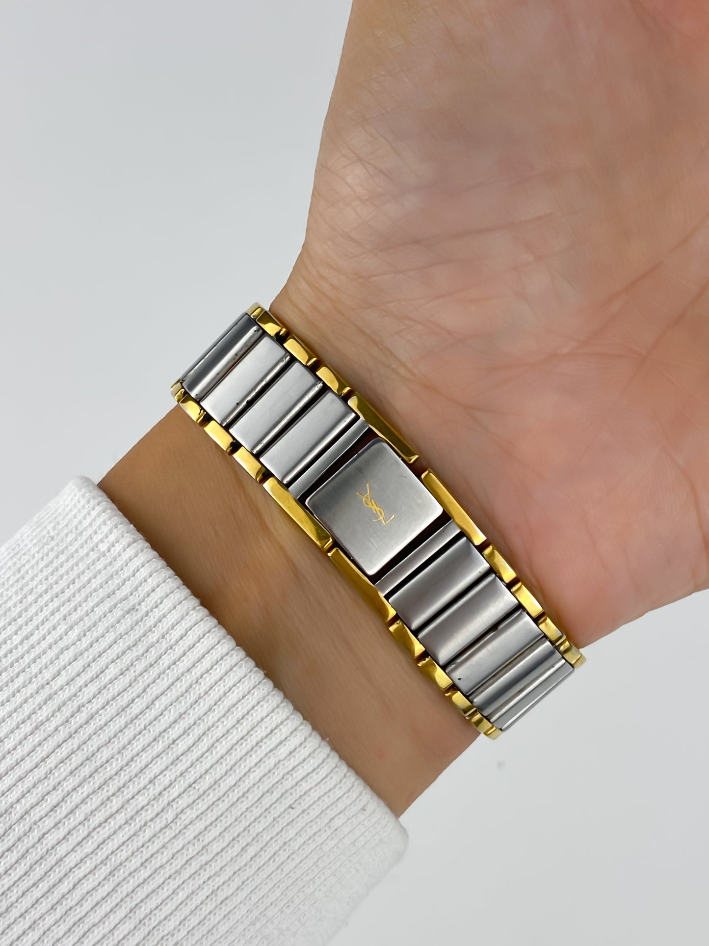 Yves saint Laurent Vintage Gold Silver Watch Blue Hands Large