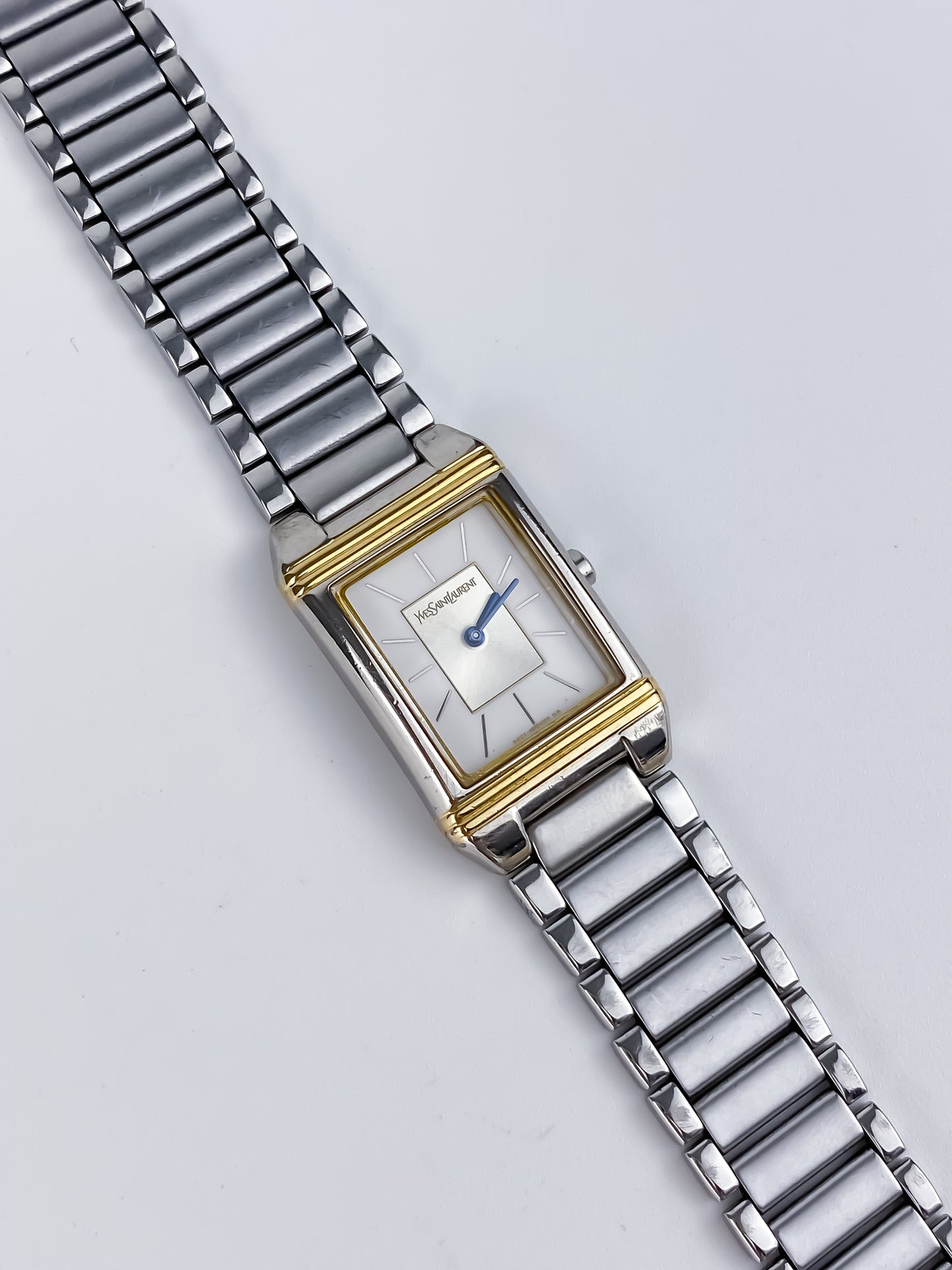 Yves saint Laurent Vintage Gold Silver Watch Blue Hands Small
