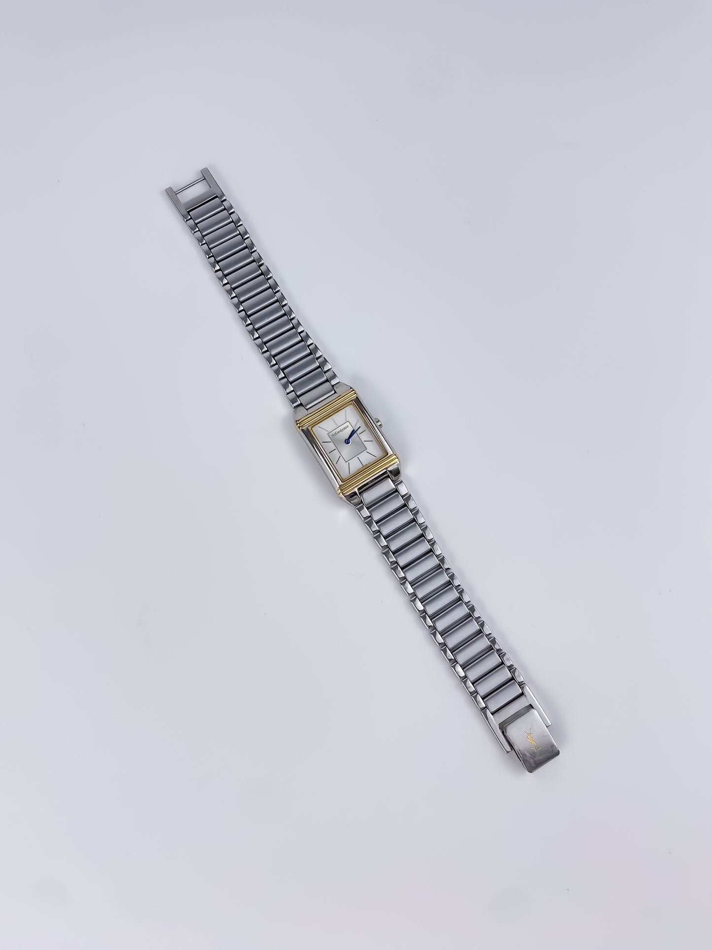 Yves saint Laurent Vintage Gold Silver Watch Blue Hands Small