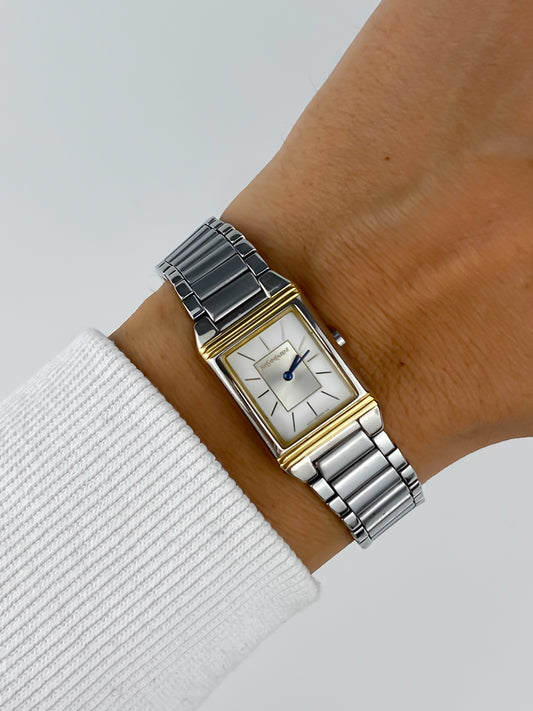 Yves saint Laurent Vintage Gold Silver Watch Blue Hands Small