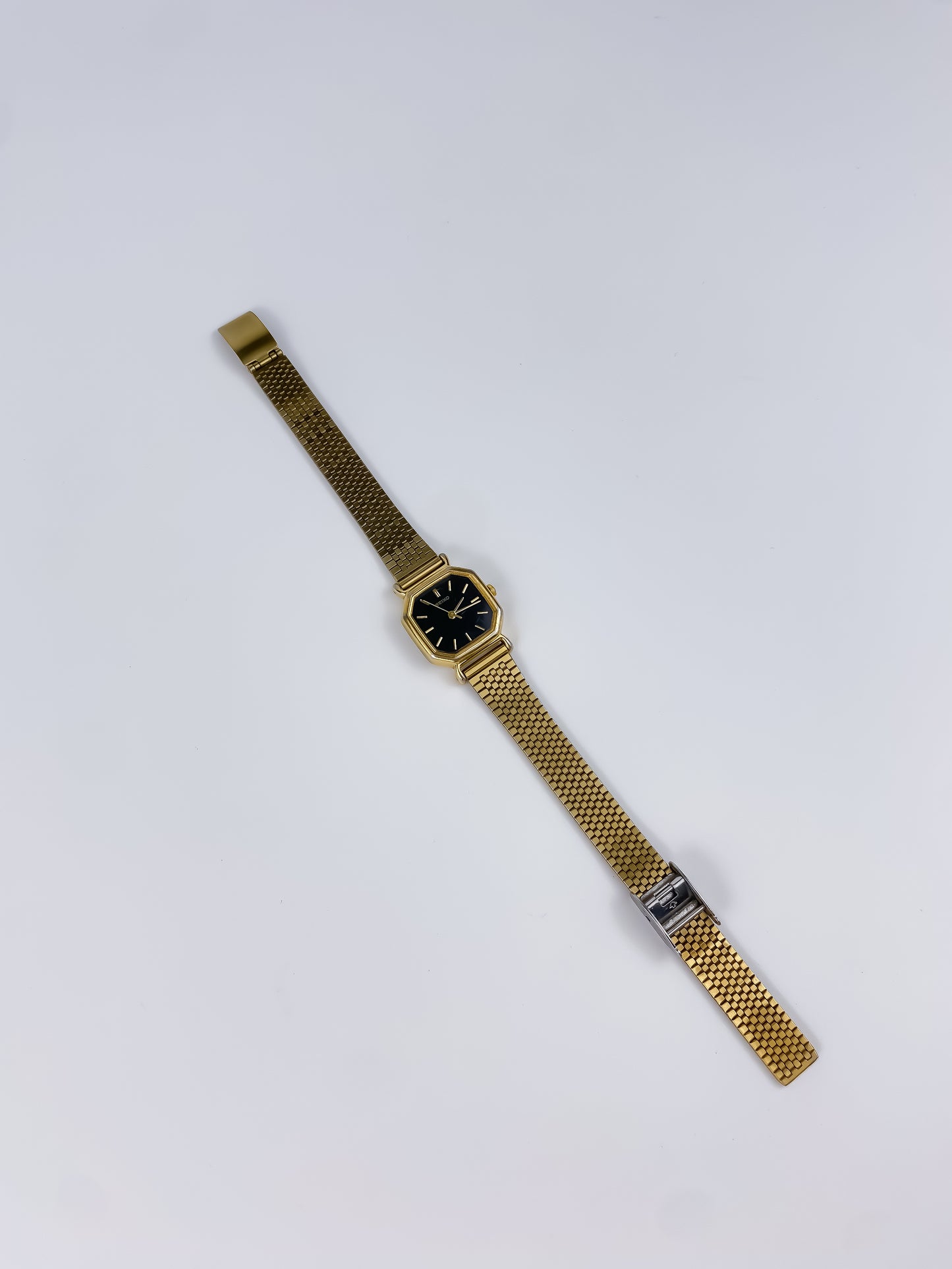 Seiko Vintage Gold Watch Cocktail 80s Square Black Dial