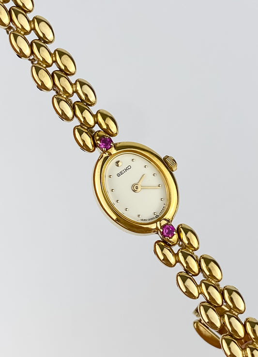 Seiko Vintage Gold Watch Cocktail 90s Rubies