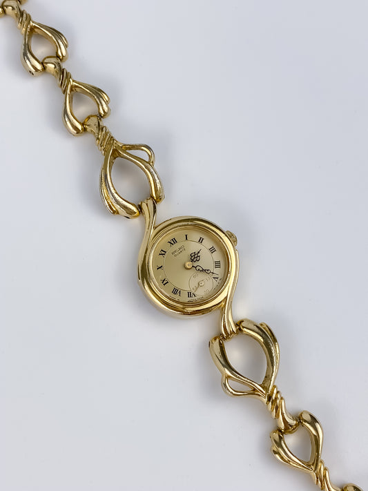 Seiko Vintage Sculptural Gold Watch Cocktail 90s Bracelet