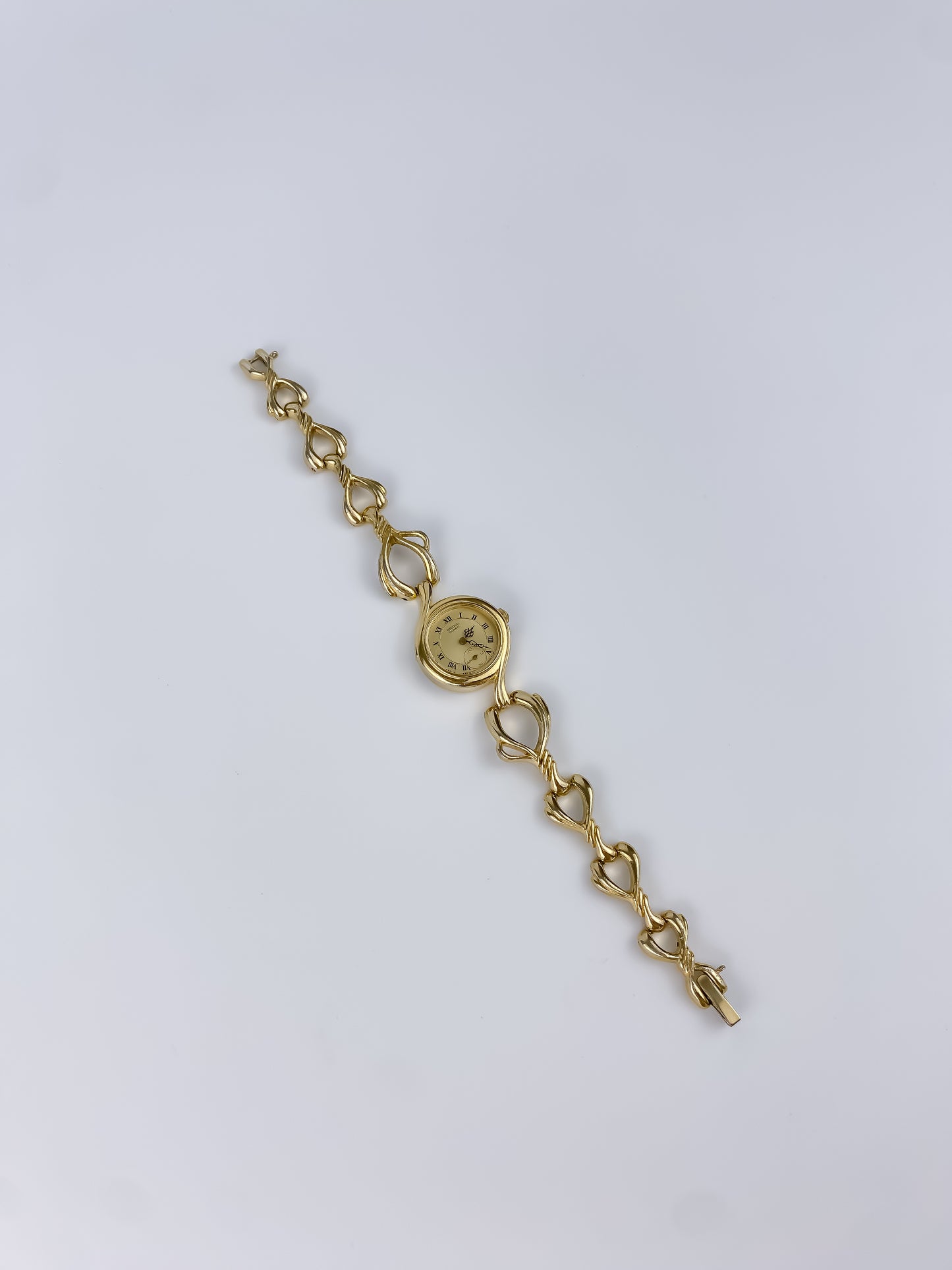Seiko Vintage Sculptural Gold Watch Cocktail 90s Bracelet