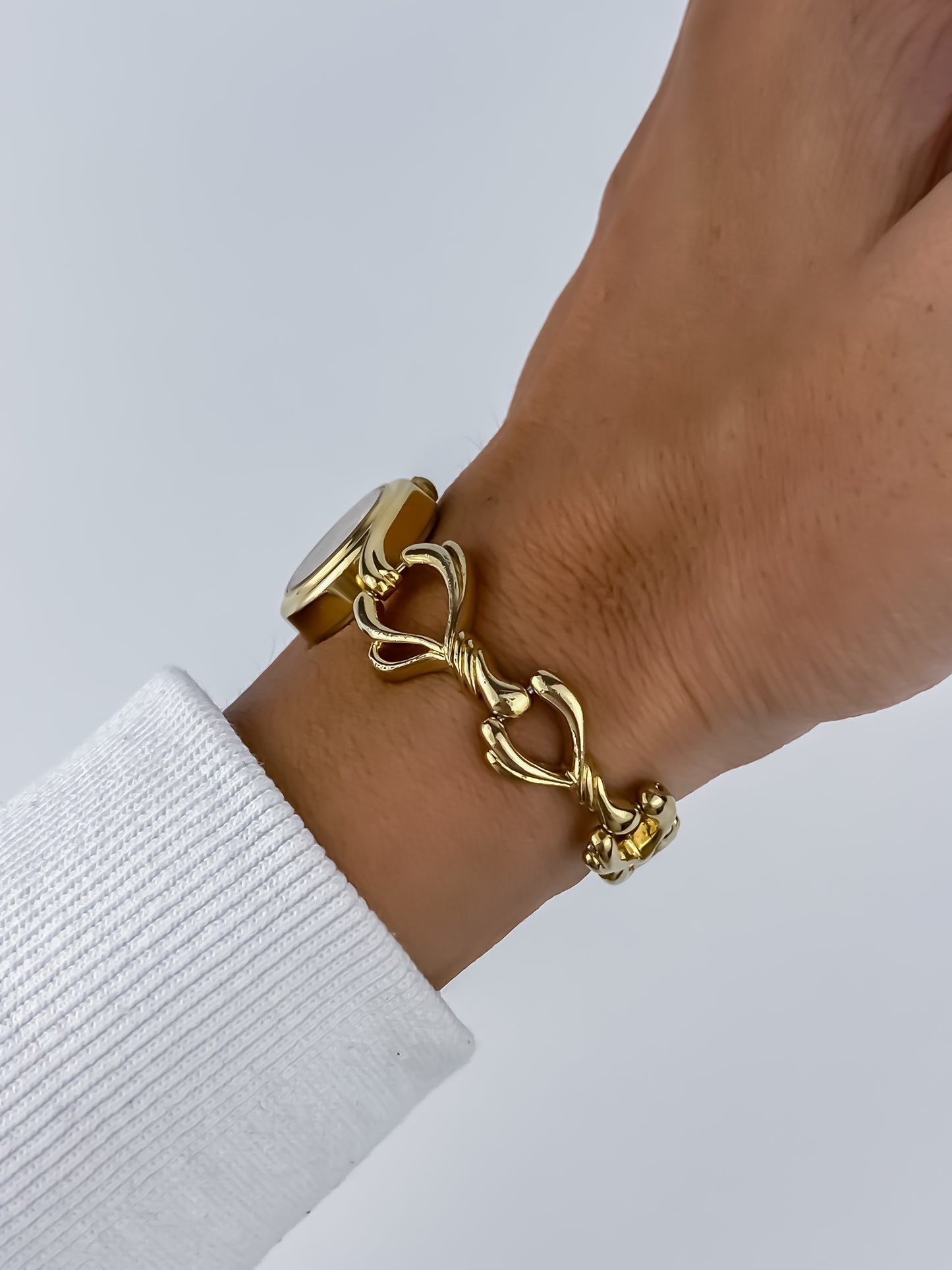 Seiko Vintage Sculptural Gold Watch Cocktail 90s Bracelet